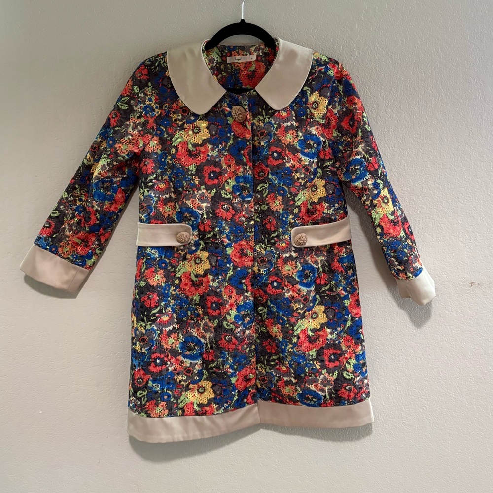 hazel Floral Multicolor Trench Coat with Cream Trim